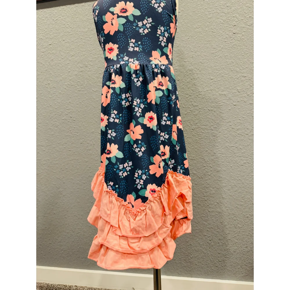 Wellington Designs Girls Navy & Pink Triple Ruffle Maxi Dress, Sz 0/3 - Picture 7 of 9